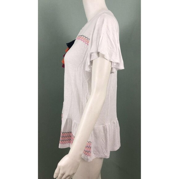 NWT Women's Neiman Marcus White Embroidered Tassel Tie Top Sz Large - Picture 7 of 10